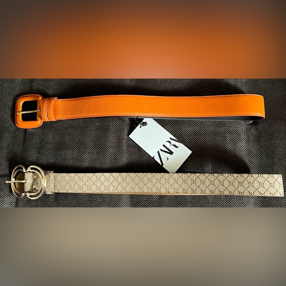 Zara Accessories - 💛🧡Zara NWT Tangerine Belt & River Island Tan Monogram Belt. Size S.